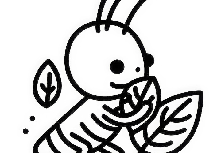 Græshoppe nibber på blad: Enkel farvelægningsbillede (Gratis)