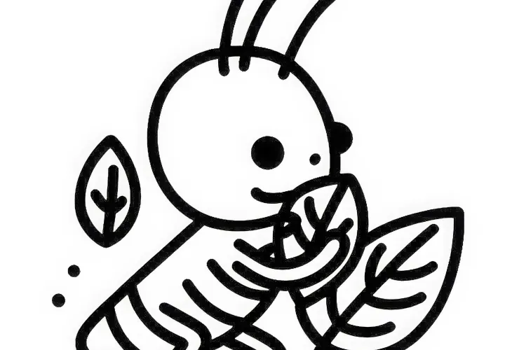 Gafanhoto mastigando uma folha: Desenho para colorir simples (Gratuito)