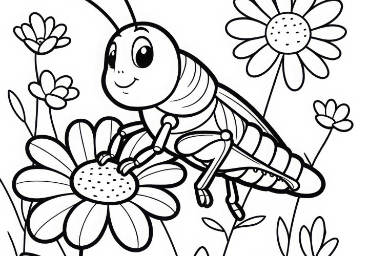 Græshoppe sidder på blomst: Maletema til download (Gratis)