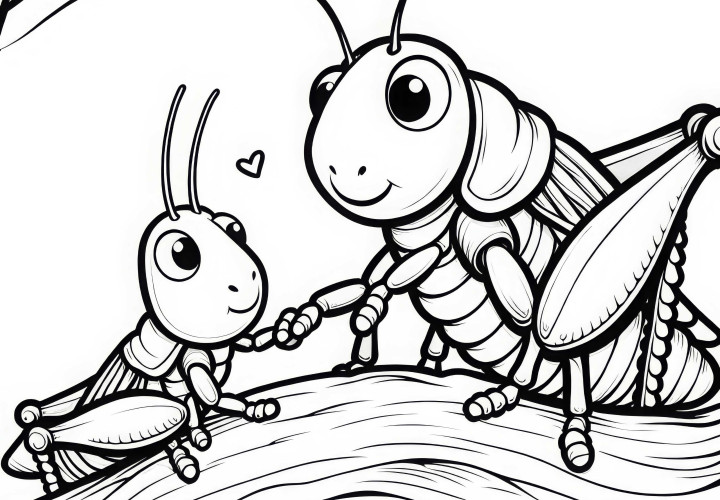 To græshopper på træstamme: Malebillede til download (Gratis)