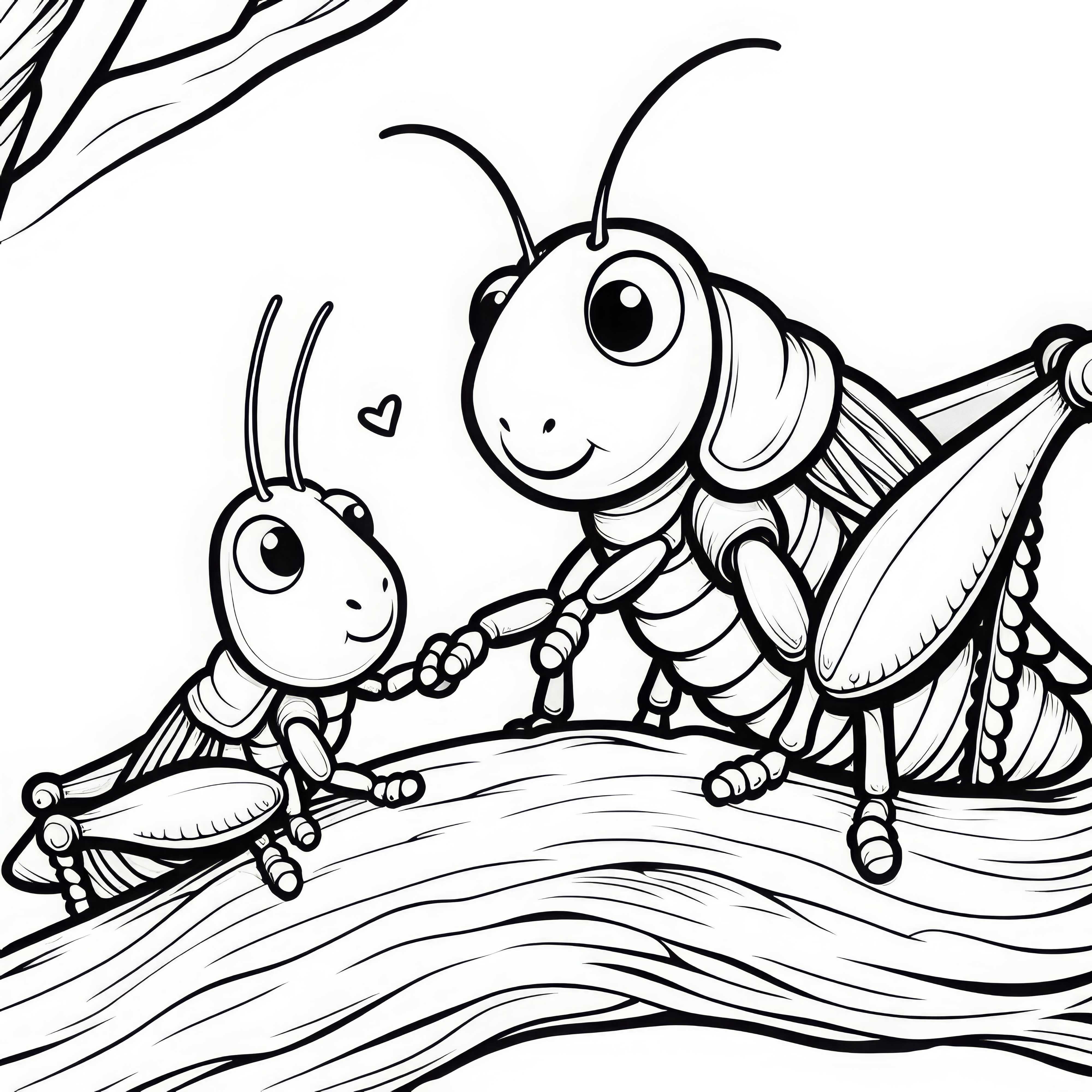 To græshopper på træstamme: Malebillede til download (Gratis) To græshopper på træstamme: Malebillede til download (Gratis)