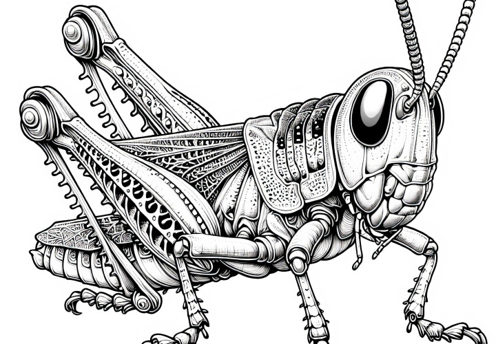 Græshoppe farvelægningsskabelon: Detaljeret og gratis