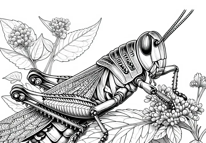 Grilo roendo uma folha: Imagem para colorir para download (Gratuito)