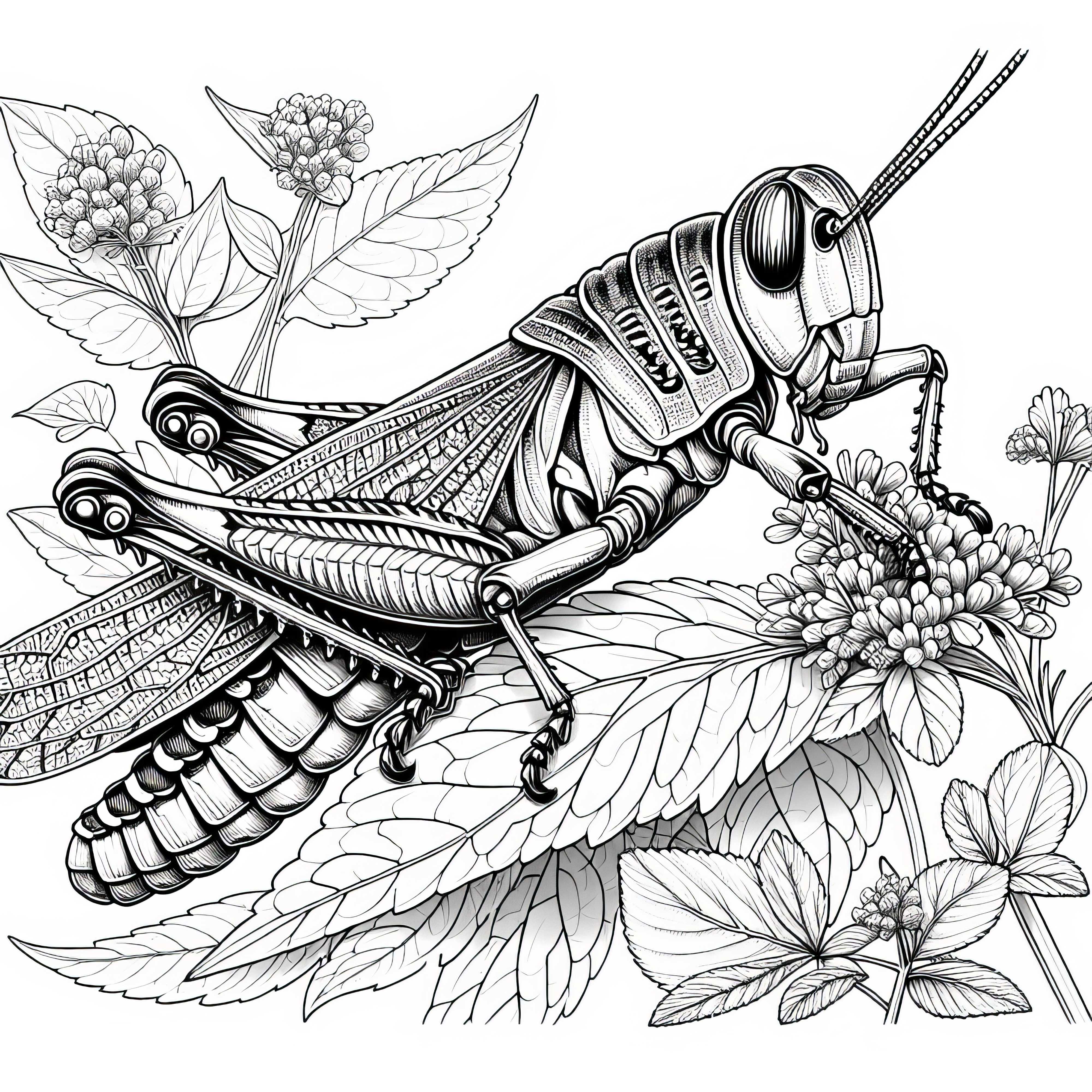 Græshoppe gnasker på blad: Malebillede til download (Gratis) Græshoppe nibler på blad: Malebillede til download (Gratis)