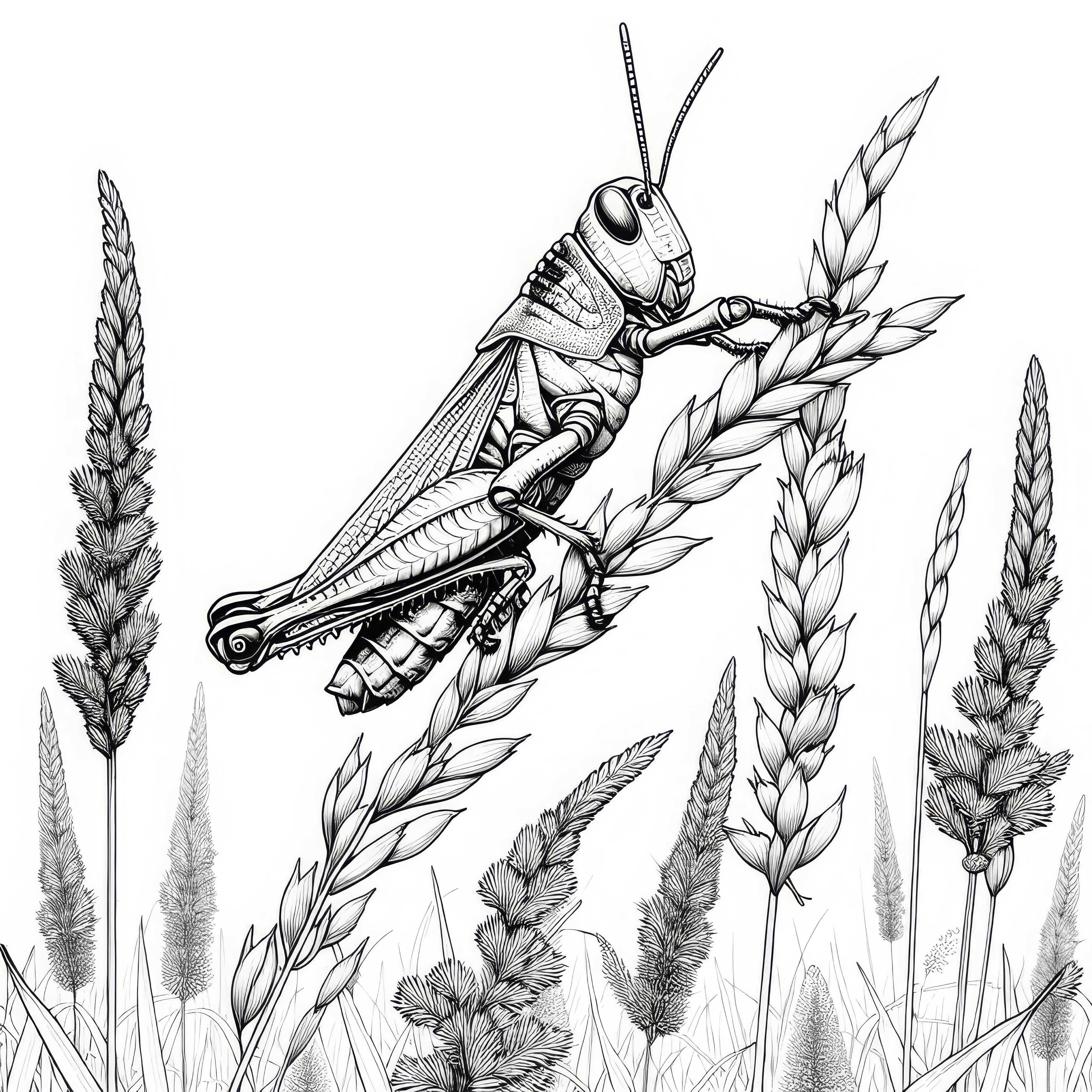 Græshoppe sidder på græsstrå og kigger i det fjerne: Malebillede til download (Gratis) Græshoppe sidder på græsstrå og ser ud i det fjerne: Malebillede til download (Gratis)