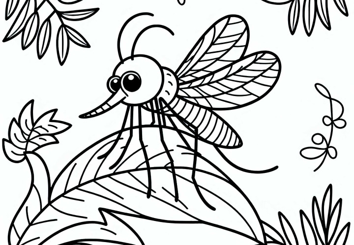 Mygg sitter på blad: Enkel fargeleggingsmal (Gratis)