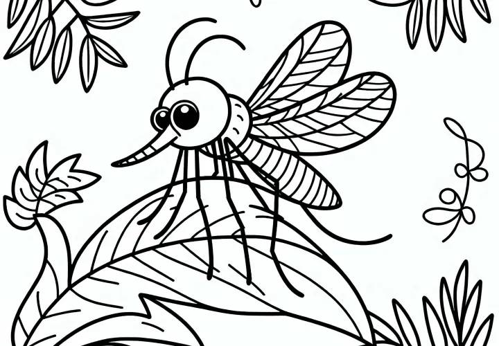 Komar sedi na listu: Enostavna barvna predloga (Brezplačno)