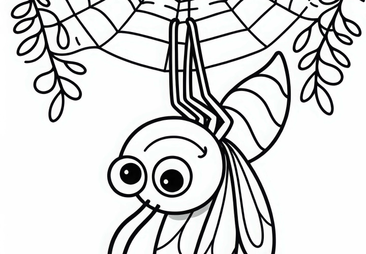 Mygg henger i spinnede nett: Fargeleggingsmal for nedlasting (Gratis)