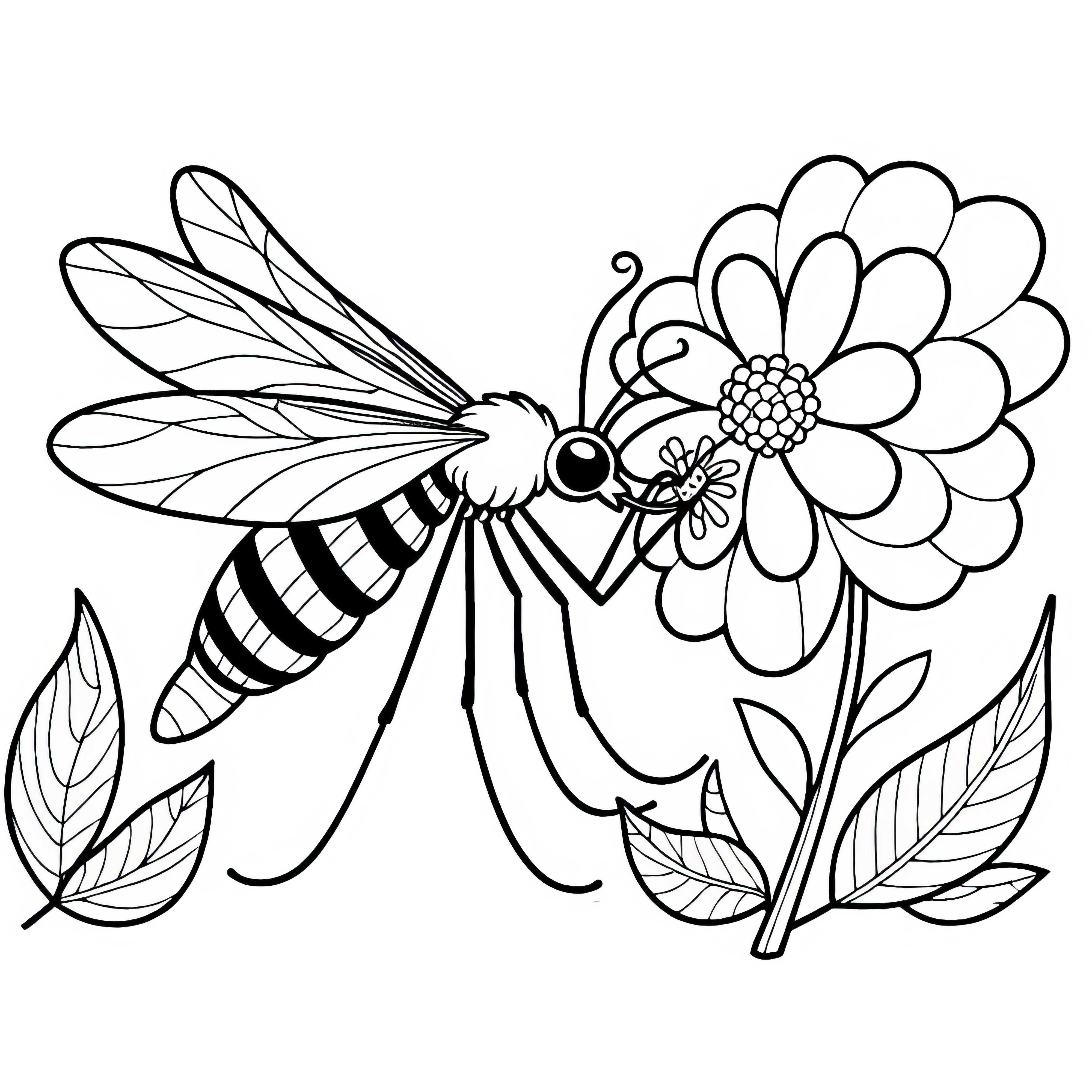 Mygg drikker nektar fra blomst &ndash; gratis fargeleggingsmal