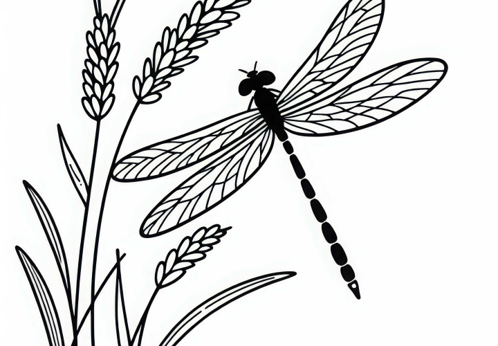 Libelle med utbrettede vinger: Fargeleggingsbilde for nedlasting (Gratis)