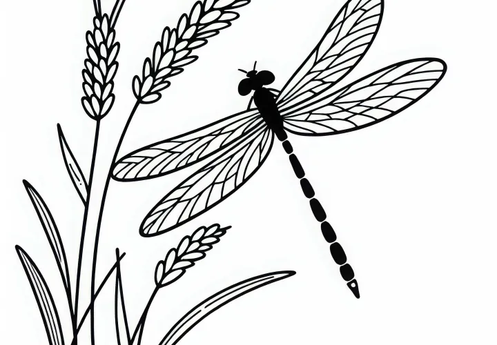 Стрекоза с расправленными крыльями: Раскраска для скачивания (Бесплатно)
