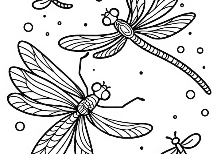 Две стрекозы танцуют в воздухе: Раскраска для скачивания (Бесплатно)