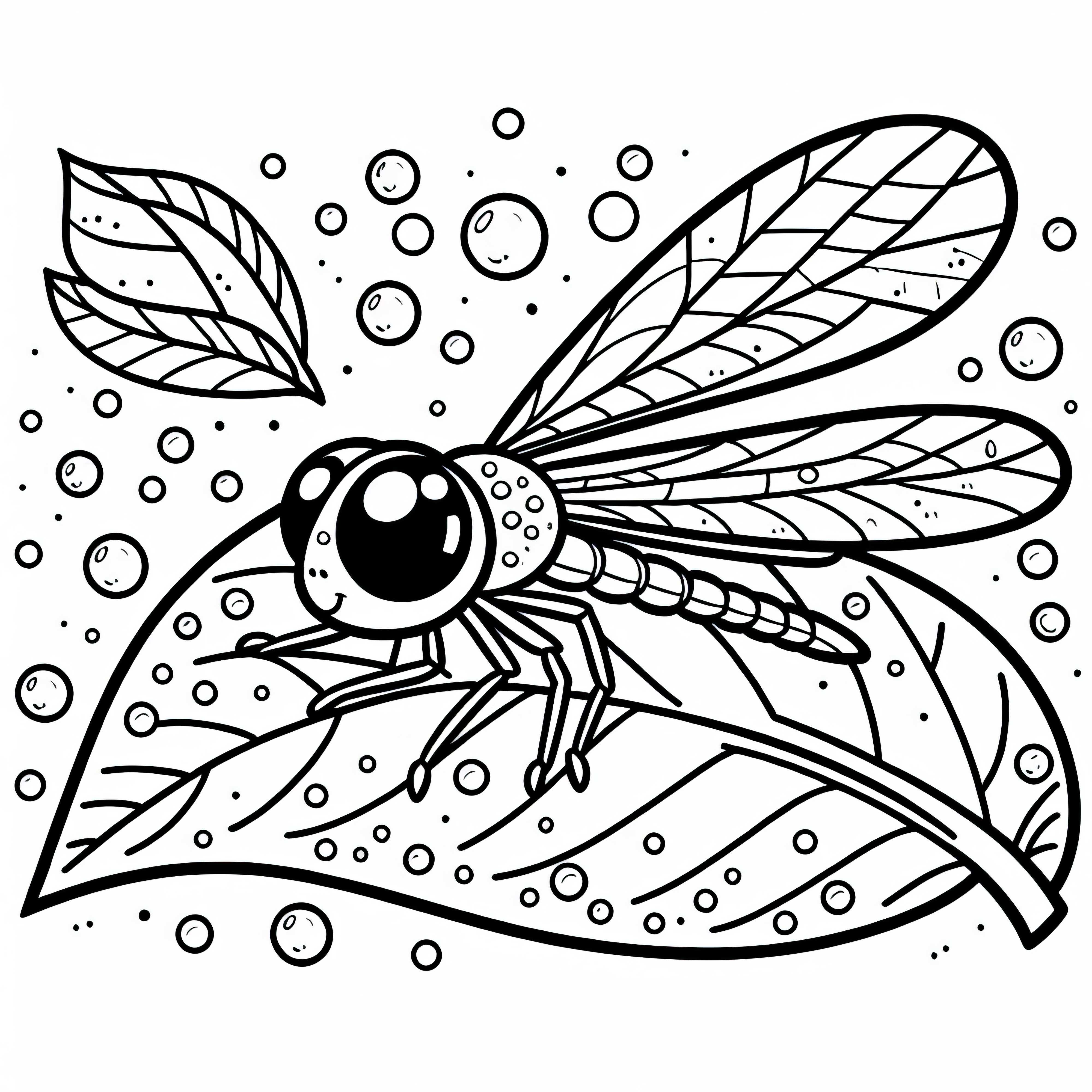 Libellula su foglia con gocce di rugiada: Modello da colorare da scaricare (Gratuito) Libellula su foglia con gocce di rugiada: Modello da colorare da scaricare (Gratis)