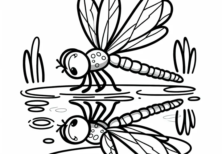 Стрекоза на озере: раскраска для скачивания (бесплатно)