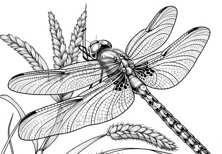 Libellula con ali spiegate: Disegno da colorare dettagliato (Gratuito)