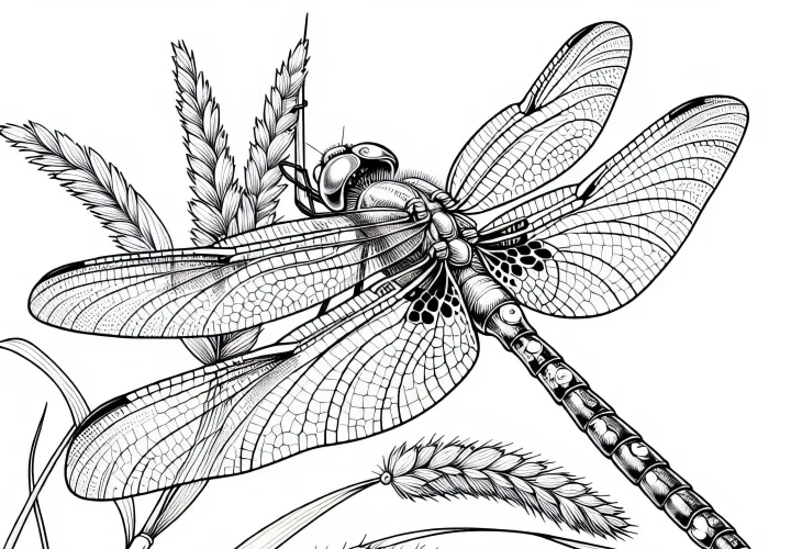 Стрекоза с расправленными крыльями: Детализированная раскраска (Бесплатно)