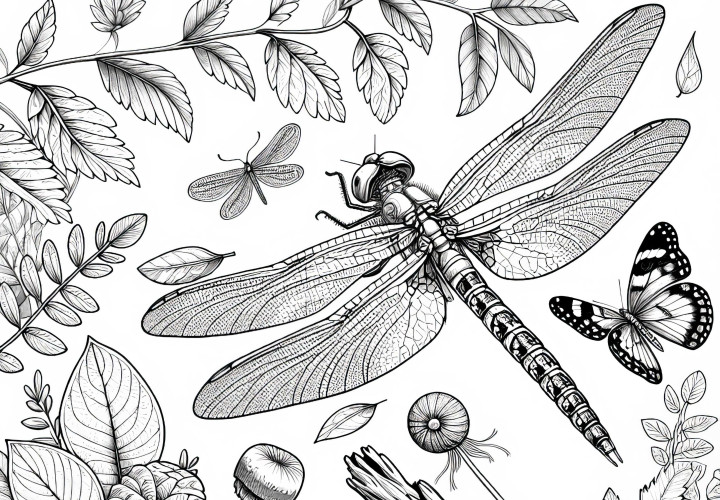 Disegno da colorare della libellula: Ricco di dettagli da scaricare (Gratuito)