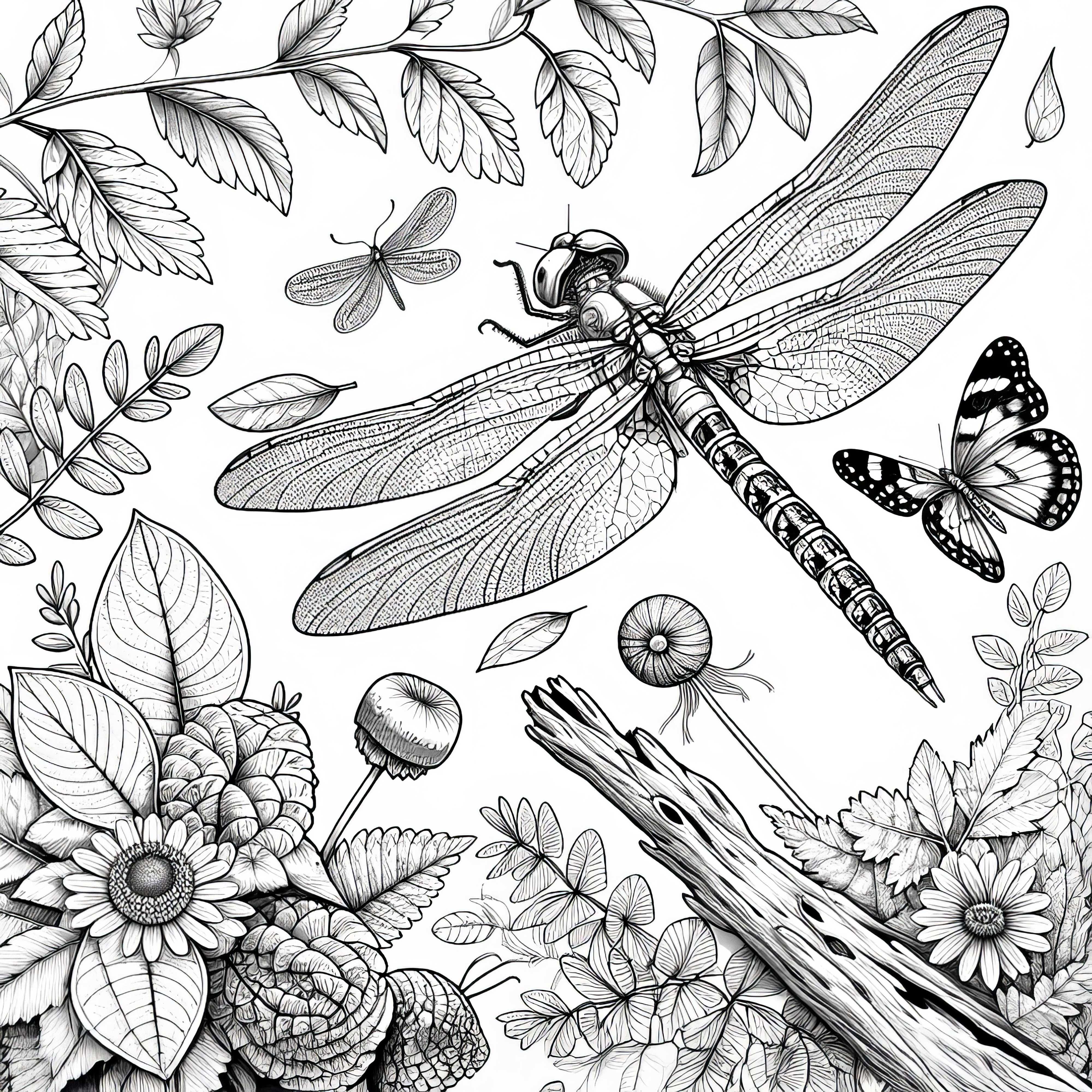 Disegno da colorare di libellula: Ricco di dettagli da scaricare (Gratuito)