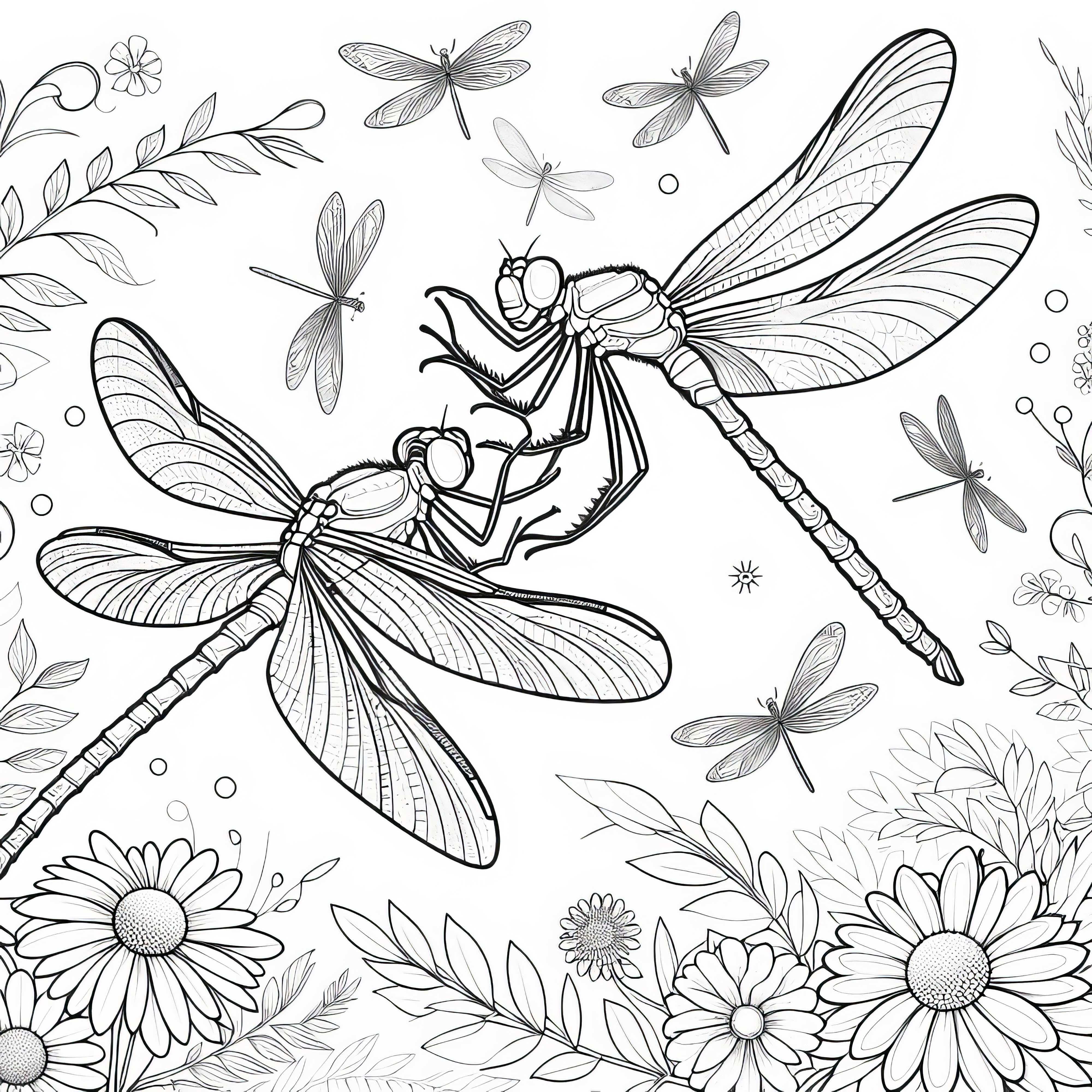 Due libellule danzano nell'aria: Disegno da colorare da scaricare (Gratis) Due libellule danzano nell'aria: Disegno da colorare da scaricare (Gratis)