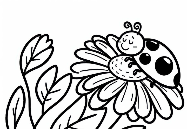 Ladybug sitting on a daisy as a coloring picture (Free) Ladybug sitting on a daisy as a coloring picture (Free)