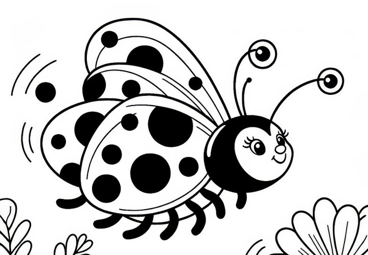 Ladybug flies through the air with outstretched wings: Free coloring page Ladybug flies through the air with outstretched wings: Free coloring page