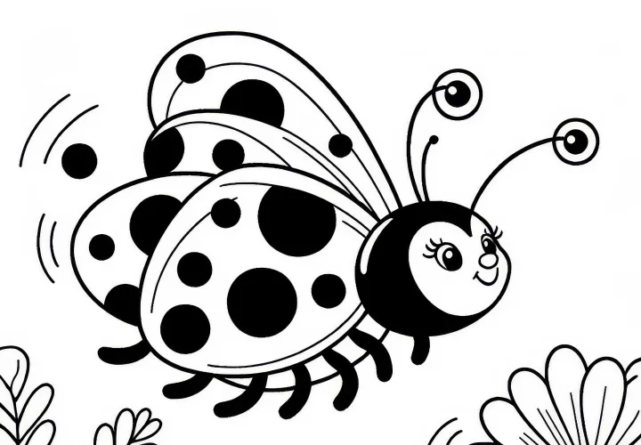 Ladybug flies through the air with outstretched wings: Free coloring page
