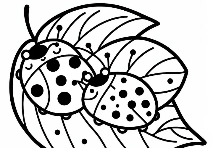 Two ladybugs are sitting next to each other on a leaf: Free coloring page