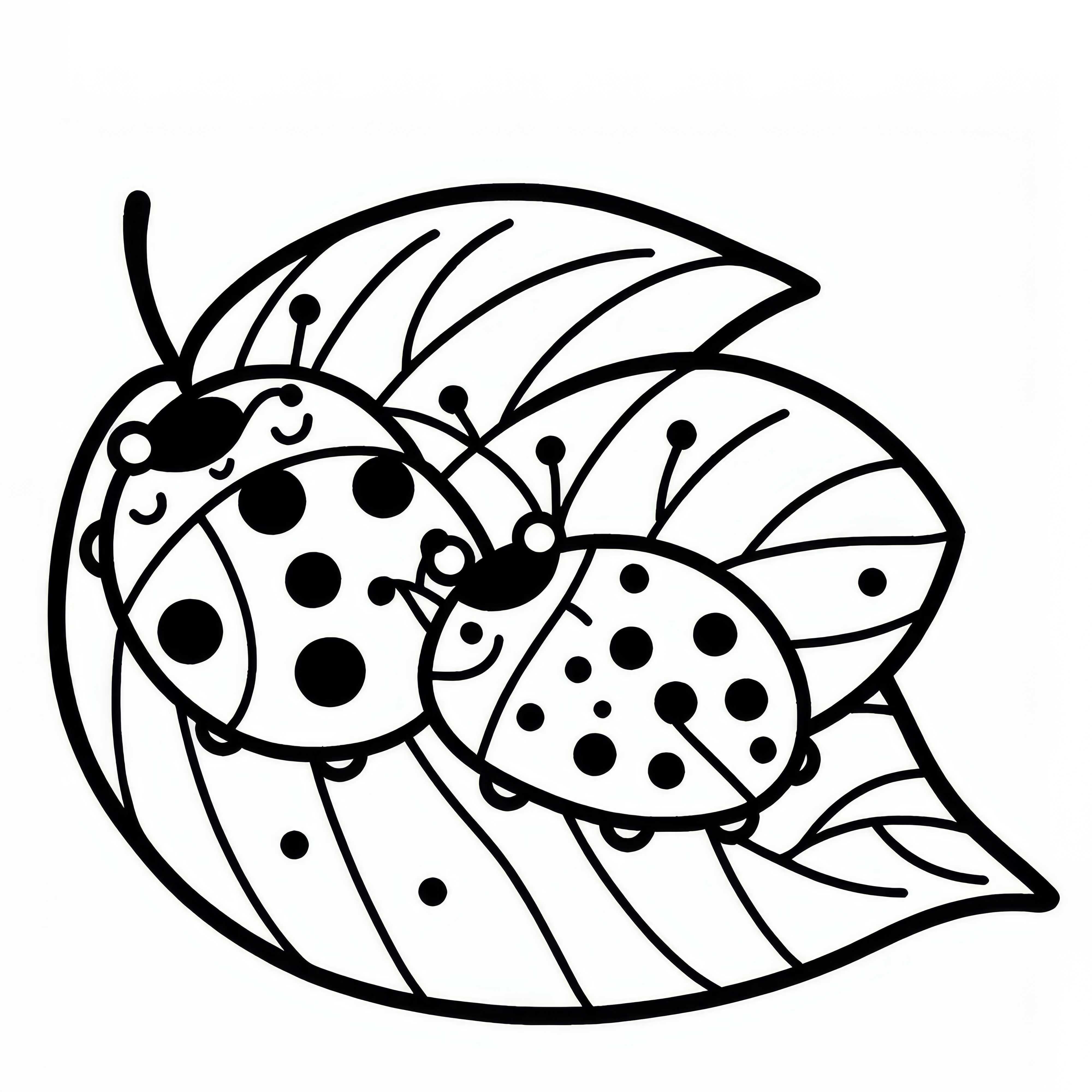 Two ladybugs are sitting next to each other on a leaf: Free coloring page