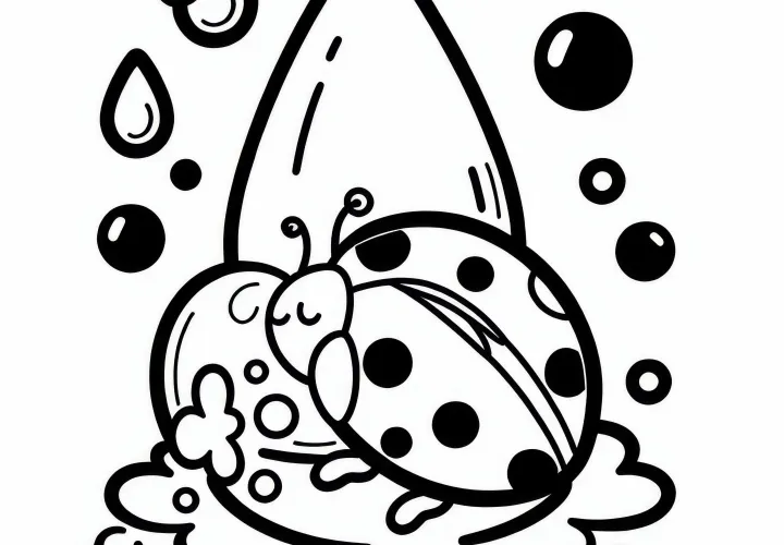 Ladybug rests on a drop of water: Coloring page for download (Free)