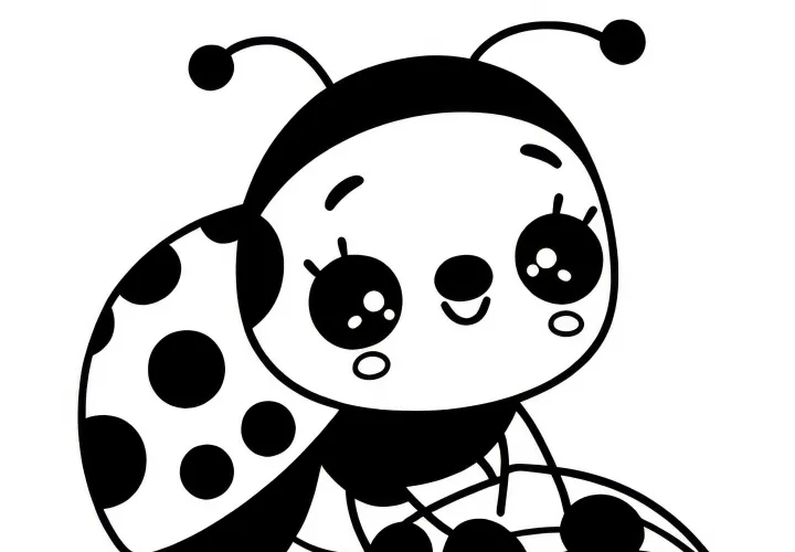 Ladybug climbs on grass blade: Free coloring page
