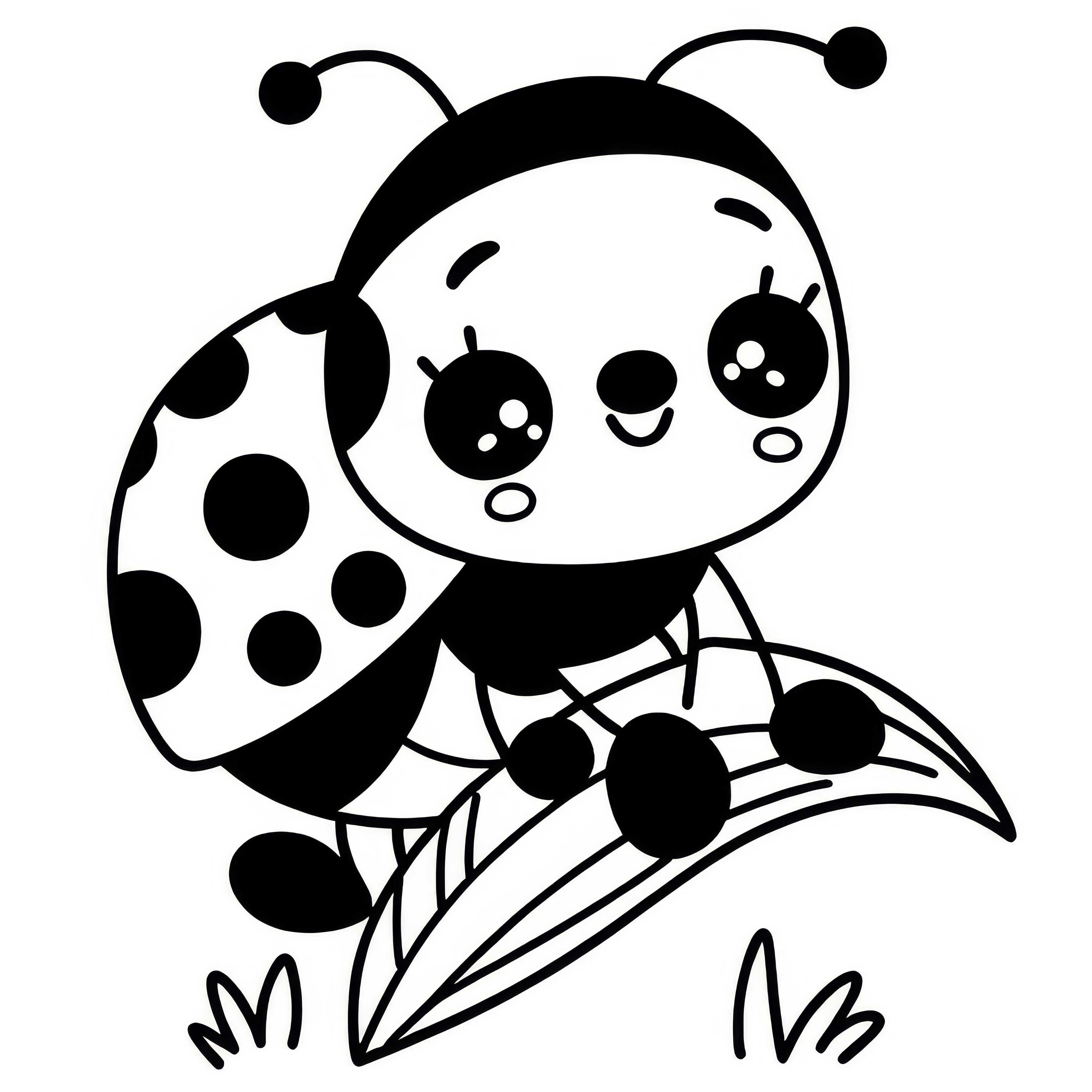 Ladybug climbs on a blade of grass: Free coloring page