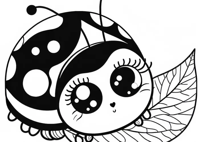 Ladybug looks curiously at the world: Simple coloring template (Free)