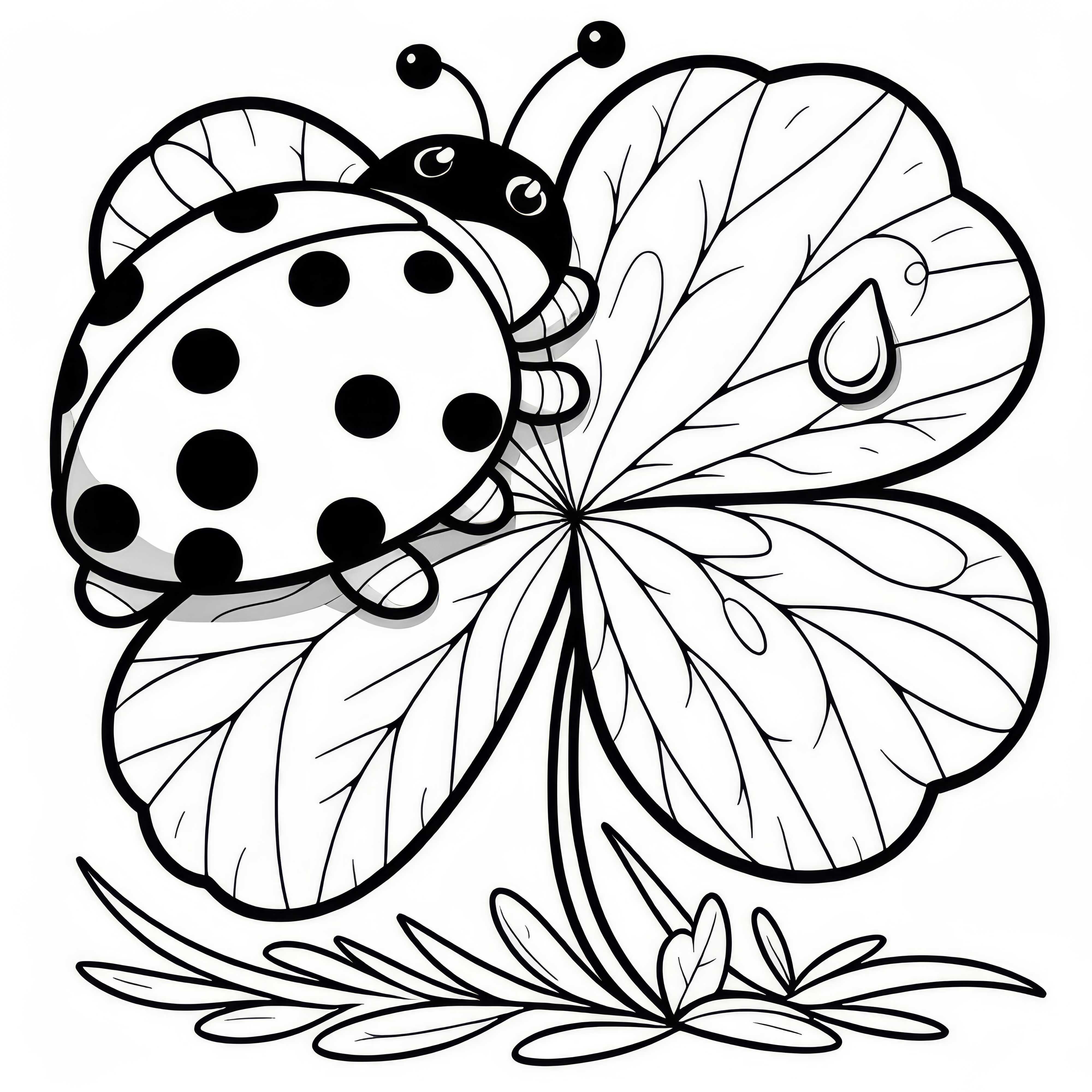 Ladybug sitting on clover leaf with water droplets: Free coloring page