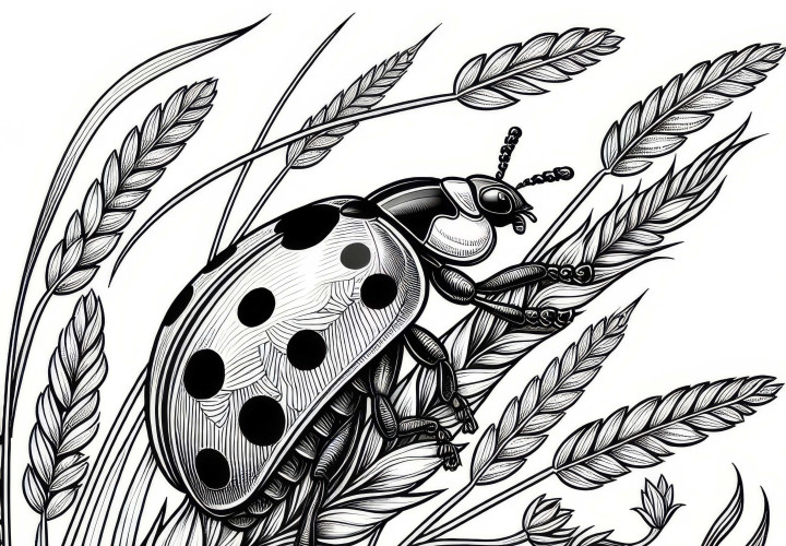 Ladybug climbs on grass blade: Coloring page to download (Free) Ladybird climbs on grass blade: Coloring page to download (Free)