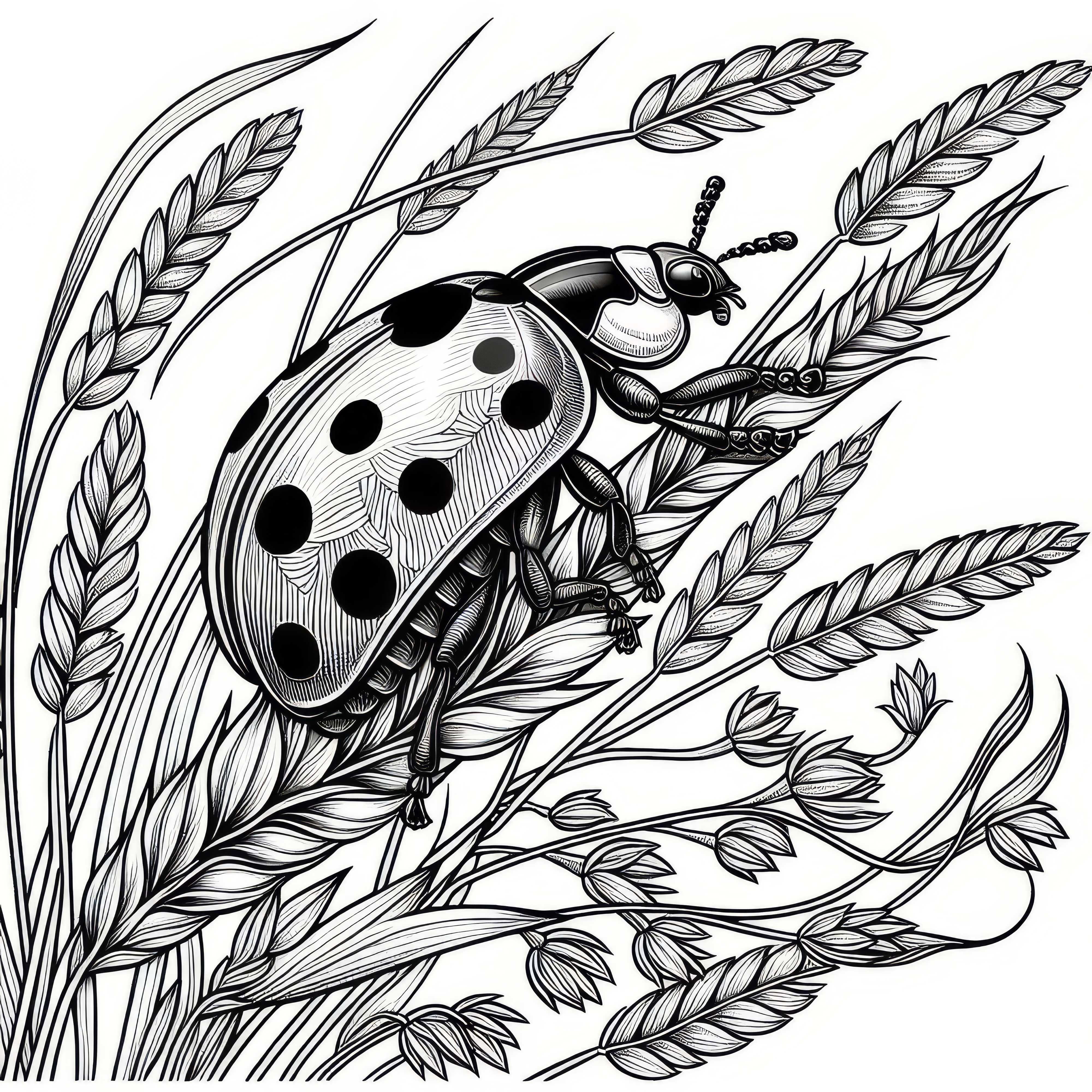 Ladybug climbs on grass blade: Coloring page to download (Free)