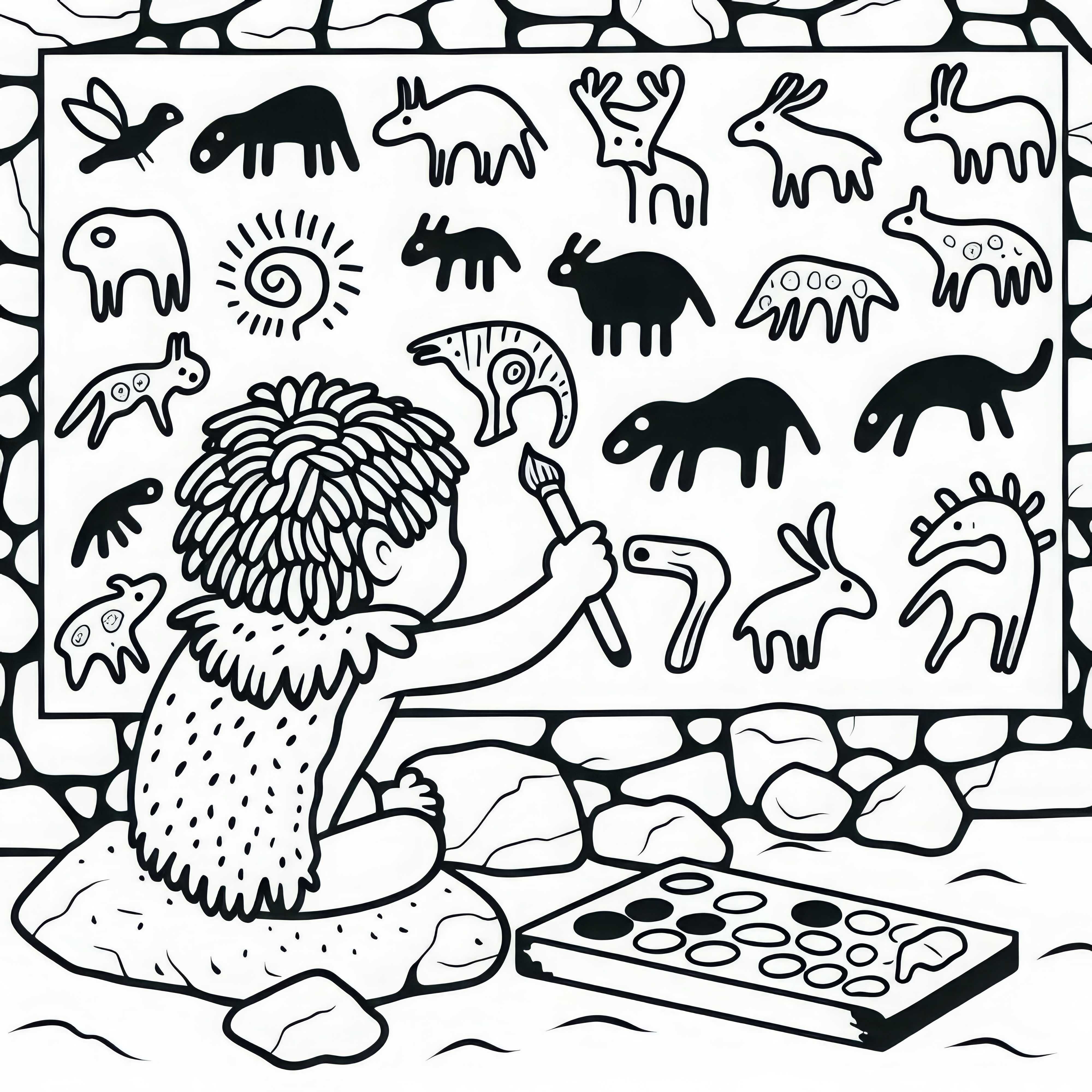 Un Bambino Dipinge Una Parete Della Caverna Con Semplici Disegni Di Un Bambino Dipinge Una Parete Della Caverna Con Semplici Disegni Di