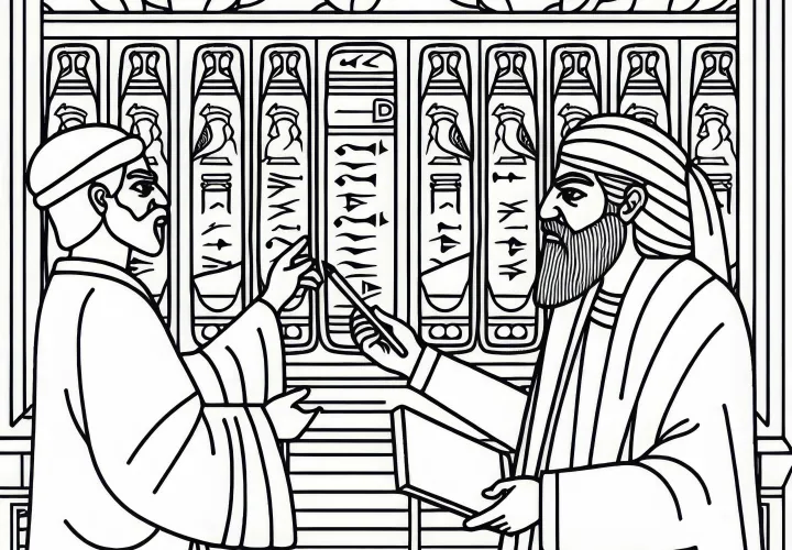 Lærer forklarer med leirtabletter lovregler fargeleggingsbilde Mesopotamia gratis