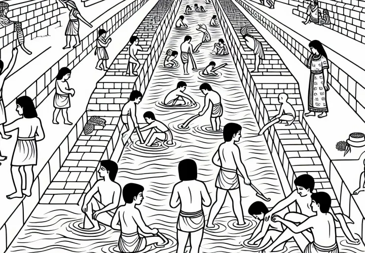 Vanning kanaler og barn som leker med vann – Fargebilder Mesopotamia gratis