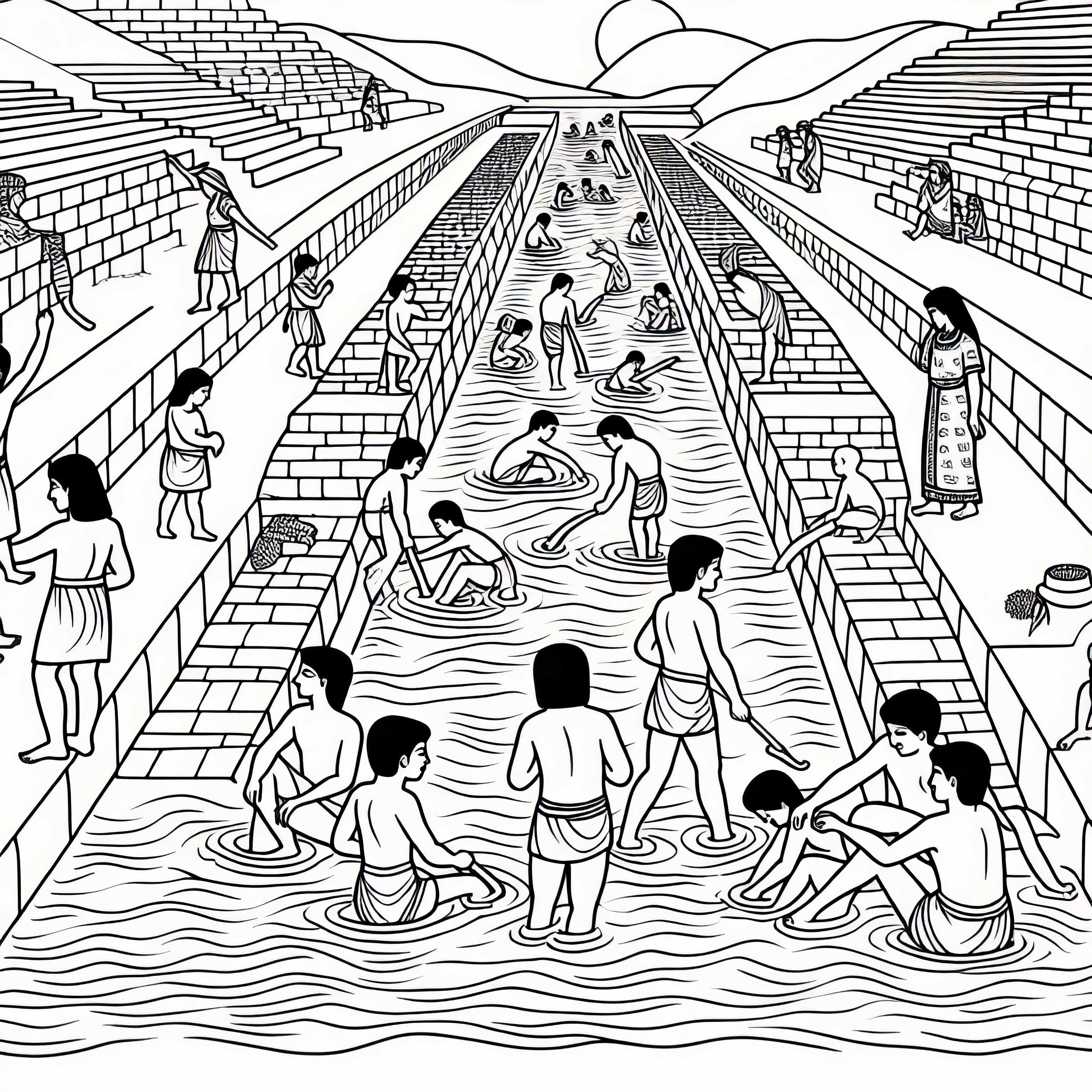 Irrigation canals and children playing with water – Free coloring page Mesopotamia Irrigation canals and children playing with water – Free coloring page Mesopotamia