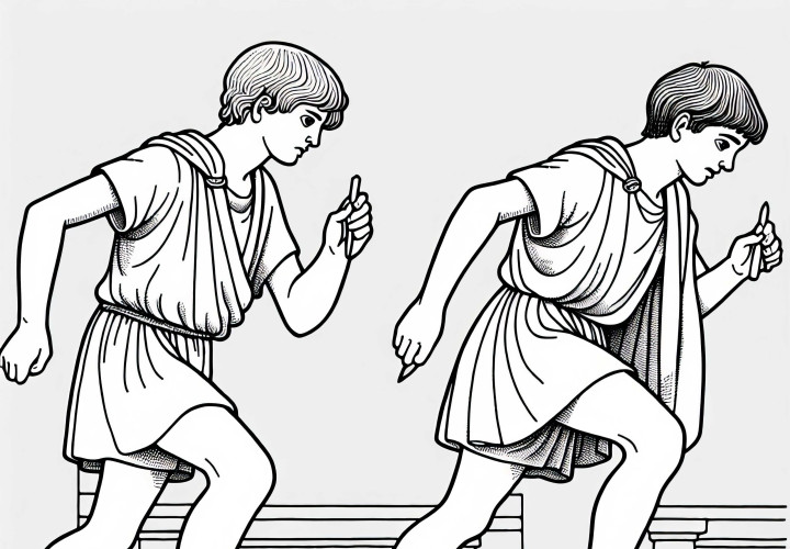 Two boys are running barefoot in a race: Free coloring page Greek Antiquity