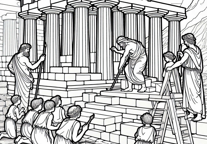 Building a Temple Coloring Page Ancient Greece Free