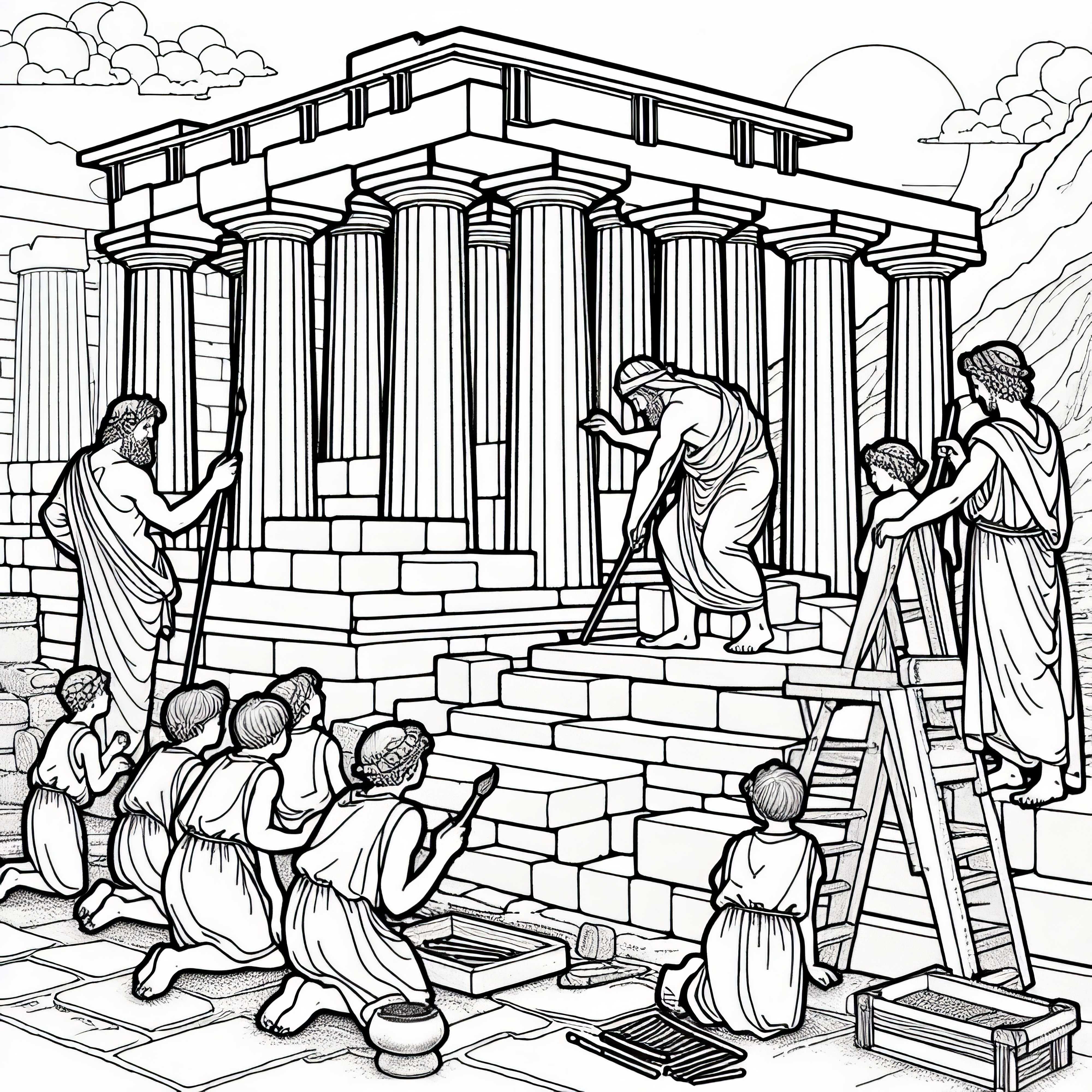 Building a Temple Coloring Page Greek Antiquity Free