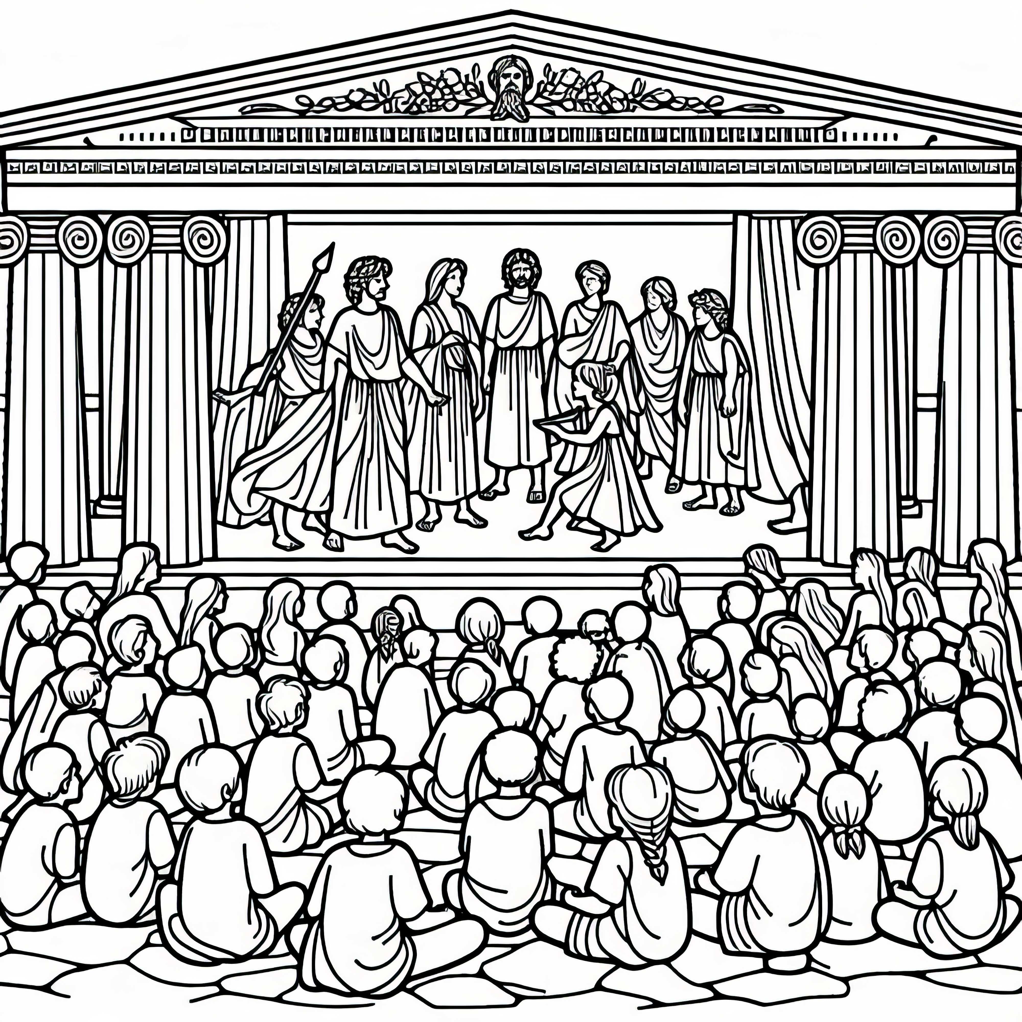 Children at the theater play in the open-air stage coloring page Ancient Greece free