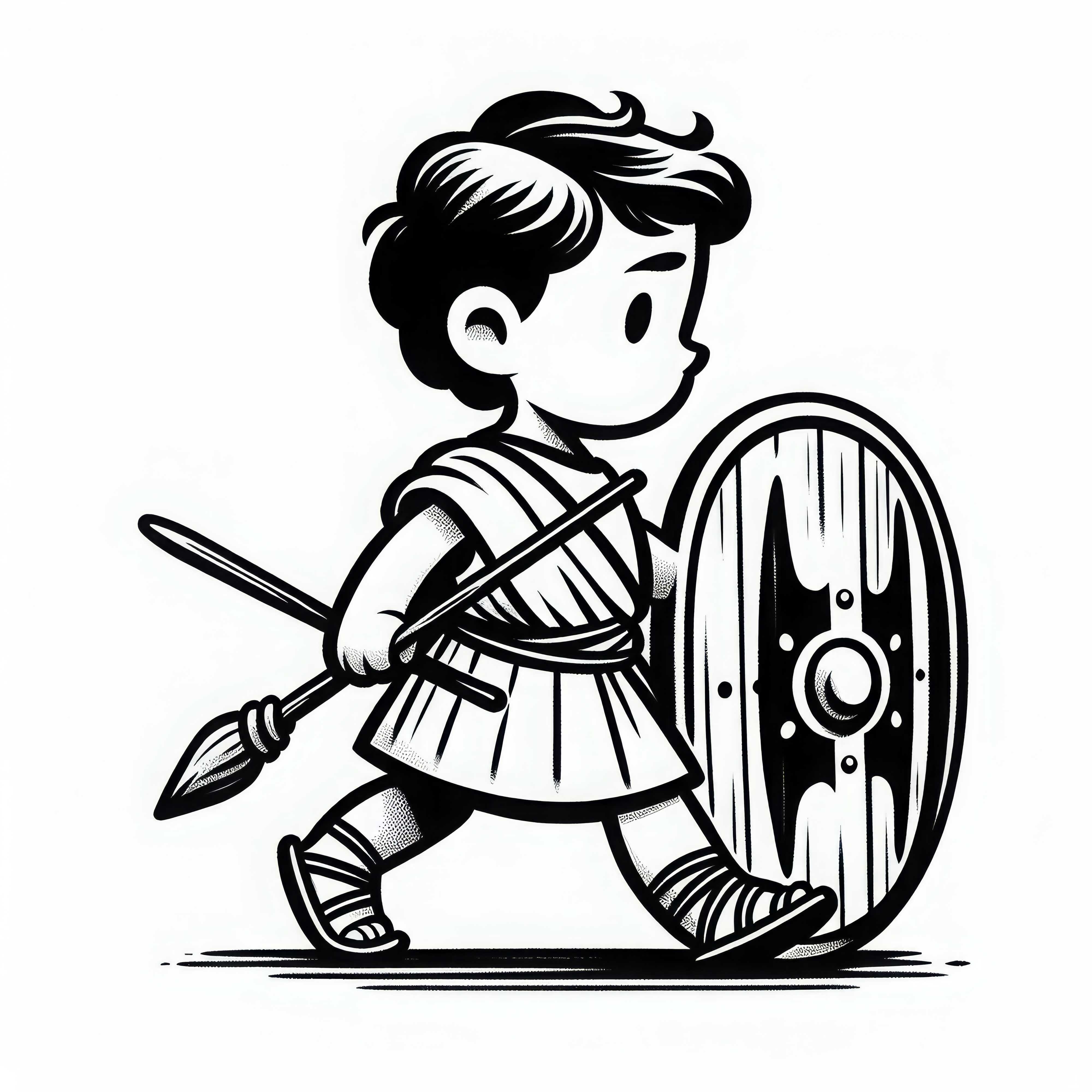 Roman child practices marching with wooden shield and stick - coloring page from the Roman Empire free Roman child practicing marching with wooden shield and stick - coloring page from the Roman Empire for free