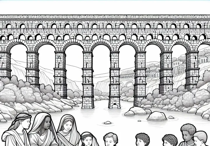 Шаблон раскраски акведука Римская Империя бесплатно