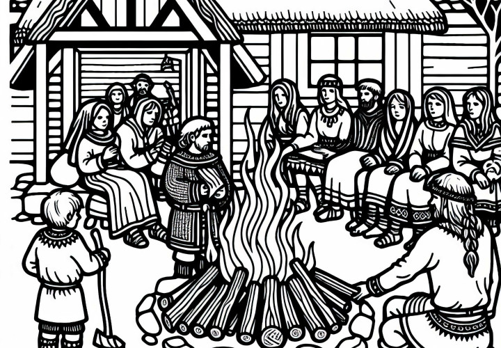 Совместная раскраска костра бесплатно для германцев