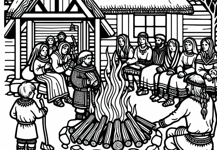 Совместная раскраска костра бесплатно для германцев