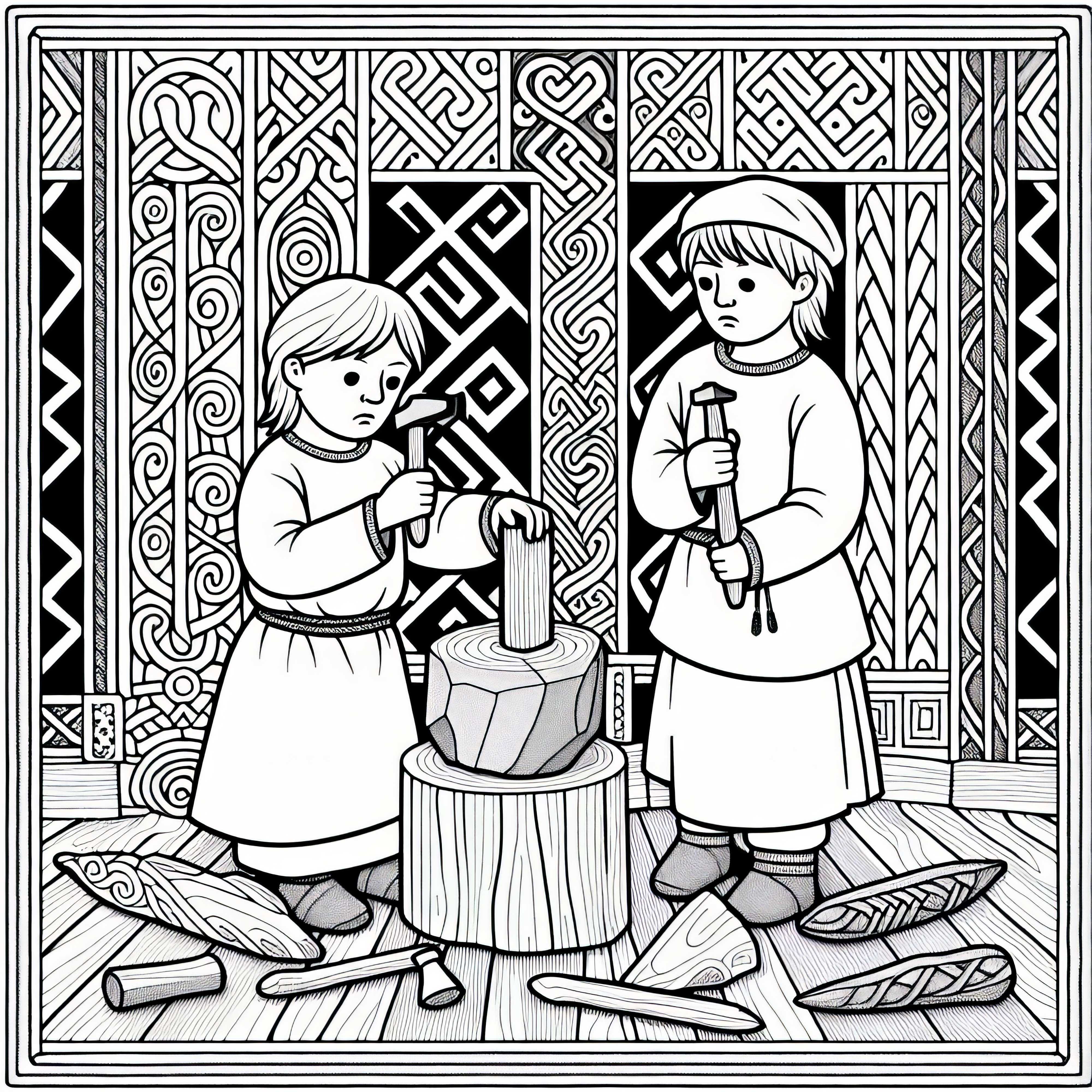 To barn skj&aelig;rer runger i tre, gratis maler for germanere