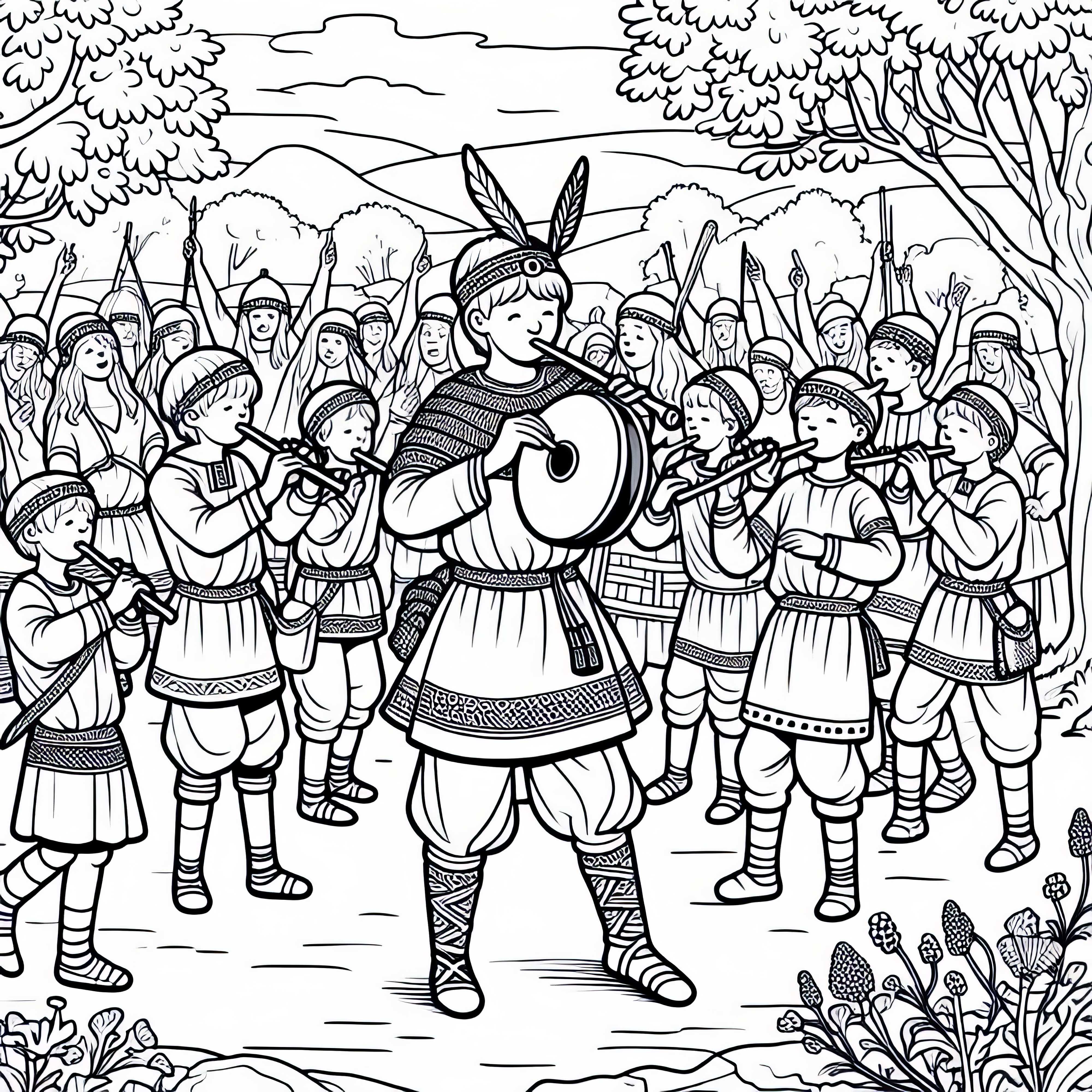 Fest: Barn spiller fl&oslash;yte og danser &ndash; Fargeleggingsbilde av germanere gratis