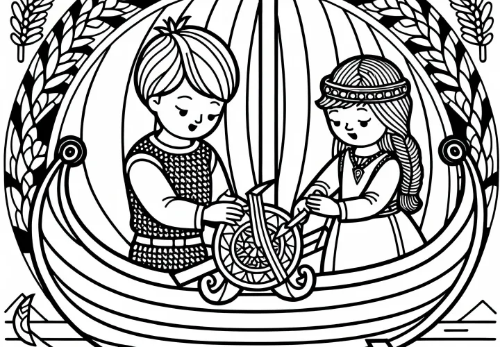 Два ребенка помогают в украшении дракарса